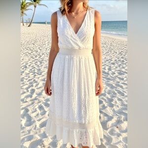 Anthropology Leifnotes Chic Off White Sleeveless‎ Eyelet Maxi Dress-Size 12